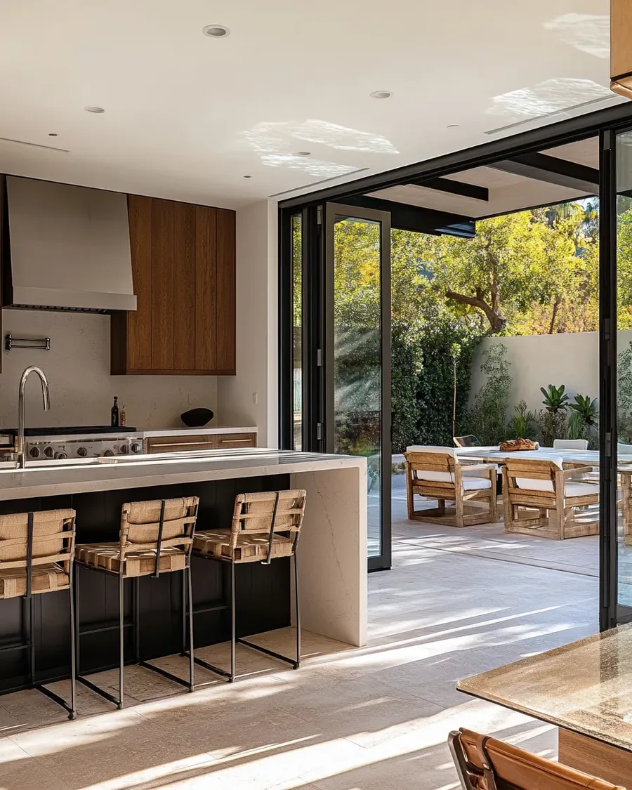 Modern open-plan kitchen in a custom Altadena hillside home